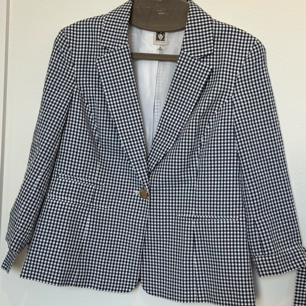 Anne Klein Navy and White Tailored Blazer